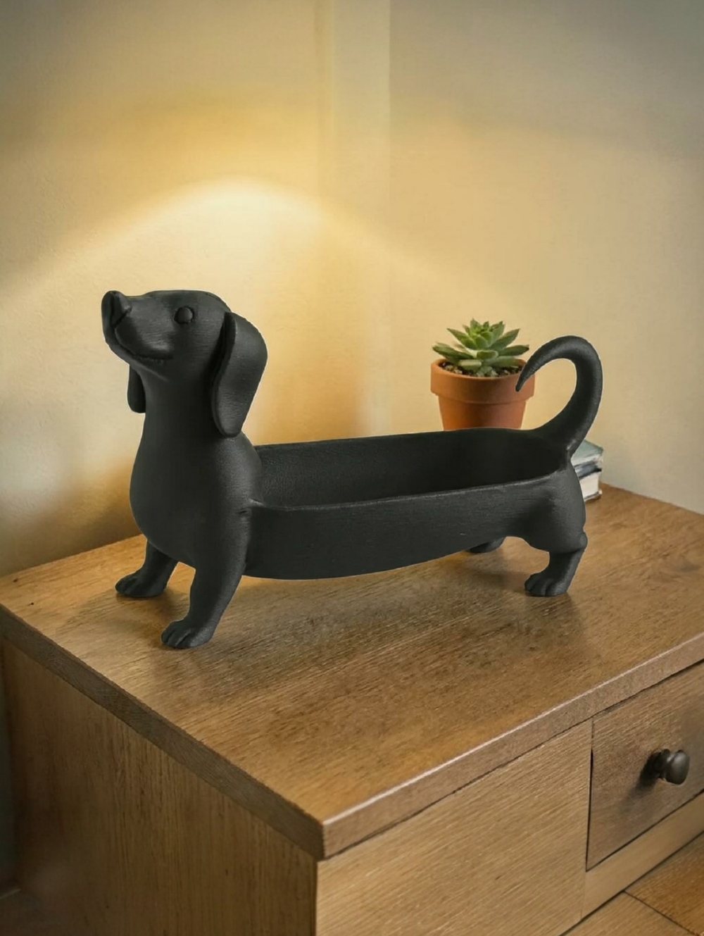 Hand Crafted Black, White, Beige, or Brown Dachshund Keepsake Dish (Choose One)